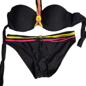 WOMENS BLACK WITH PINK AND YELLOW BIKINI SIZE MEDIUM-NWOT-NEVER BEEN TO BEACH!